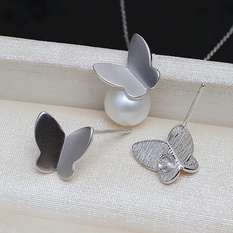 S925 sterling silver butterfly pendant and earrings setting (E24)
