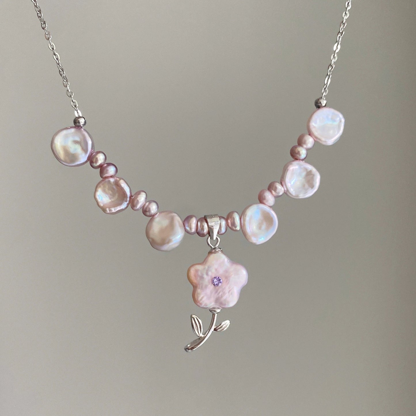 (N036)Flower necklace/Freshwater pearl necklace/Handmade Pearl Necklace