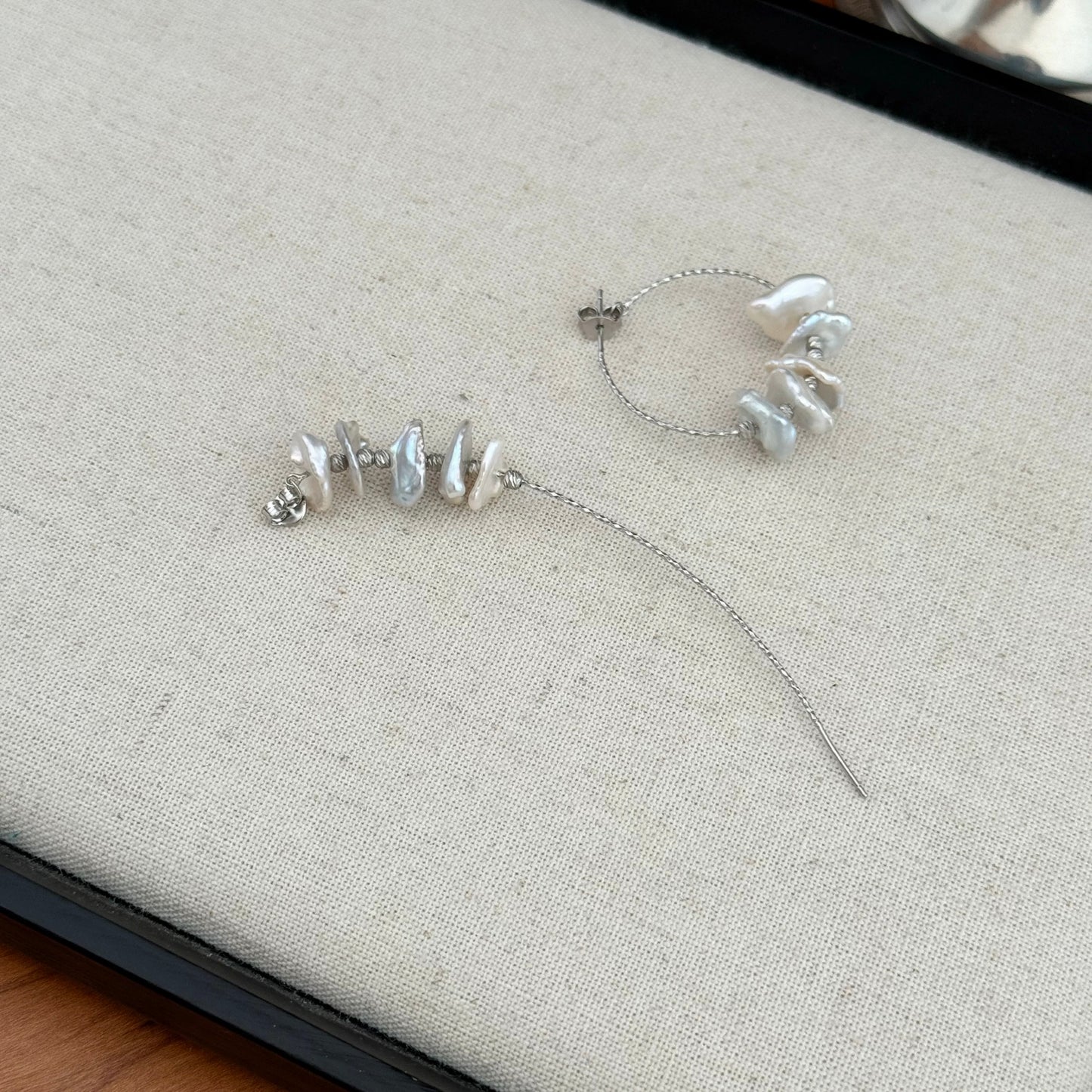 (E052) Baroque Pearl sterling silver drop earrings