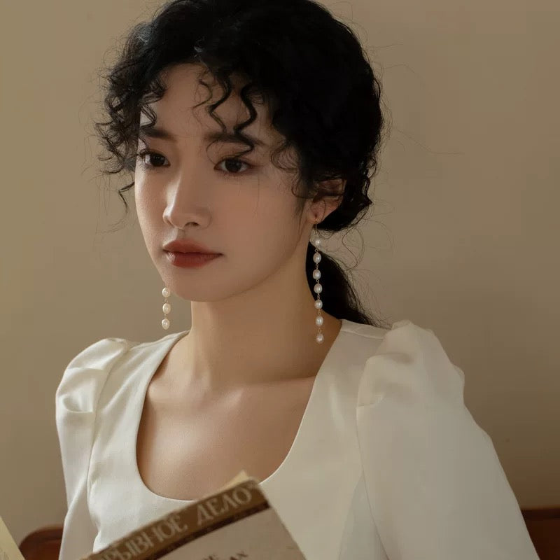 tassel pearl earrings(E79)