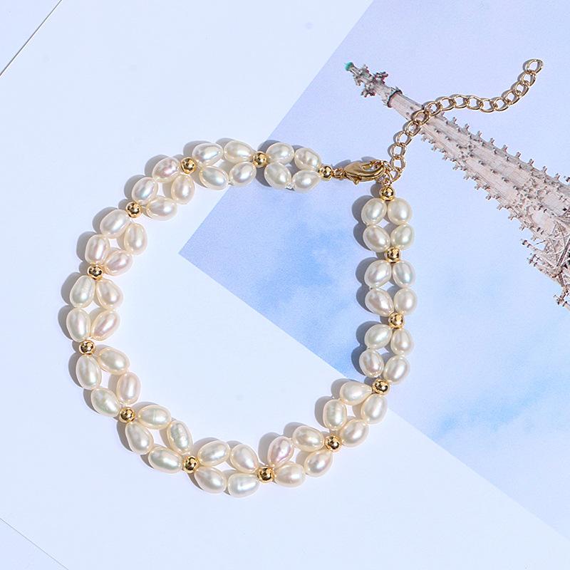 (B003) Woven floral pearl bracelet