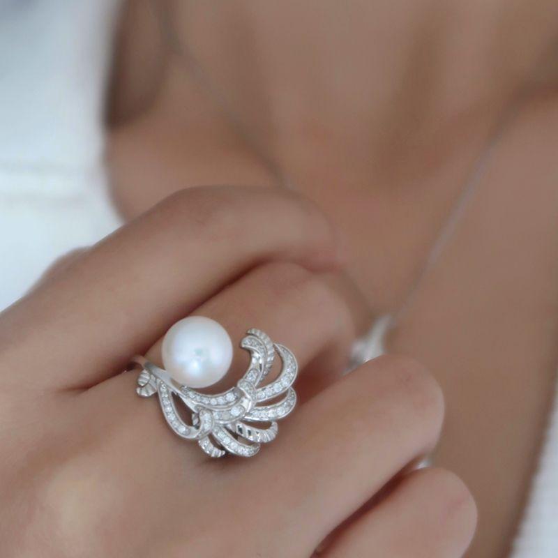 (J055)    Feather pearl set--Pendant & Earring & Ring
