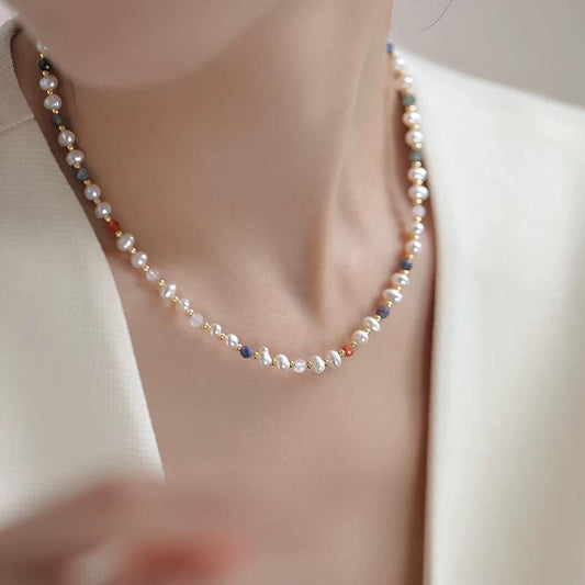 (N067)Multi-gem pearl necklace