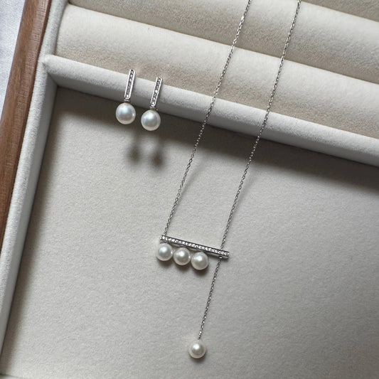(J001)  S925 Silver balance beam Pearl set Pendant & stud