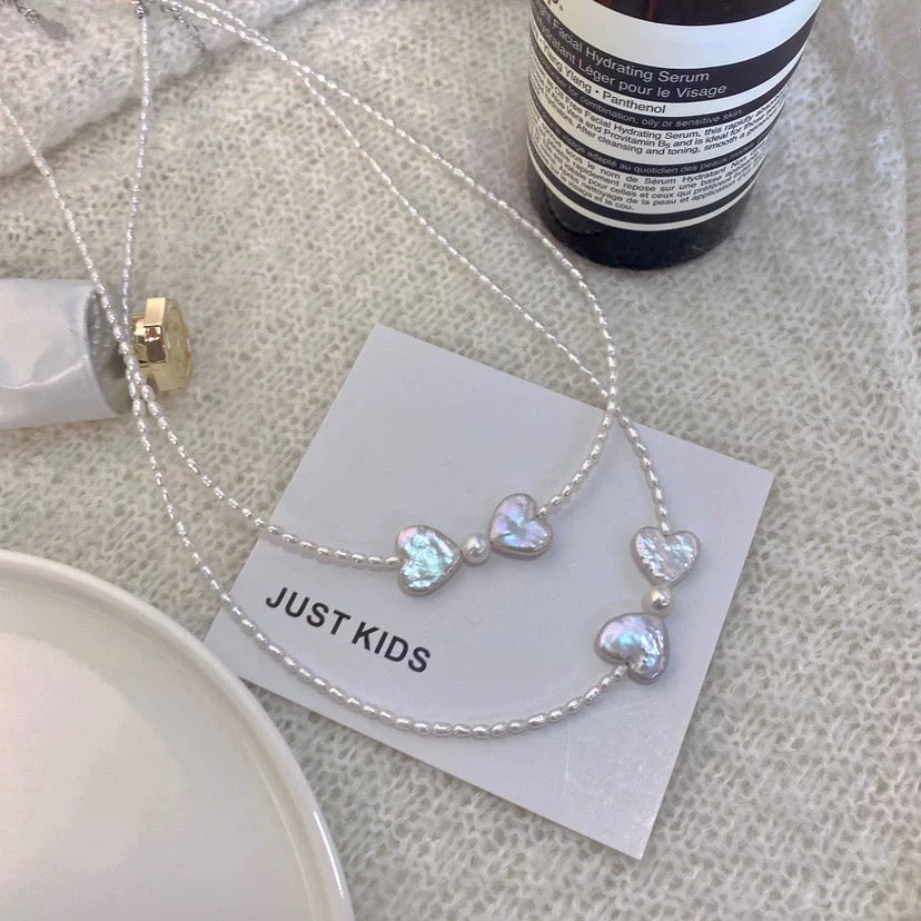 (N002)  Bow pearl necklace/heart pearl