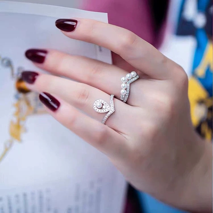 (J035) pearl set -Earring & Ring