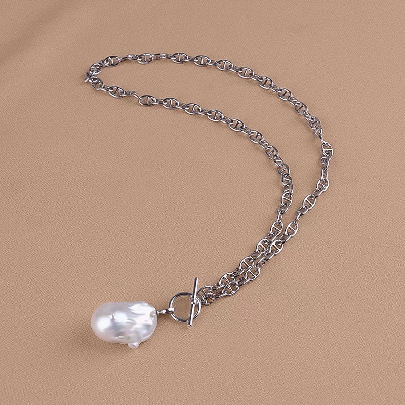 (P002) Legendary pearl pendant necklace/thick chain/S925