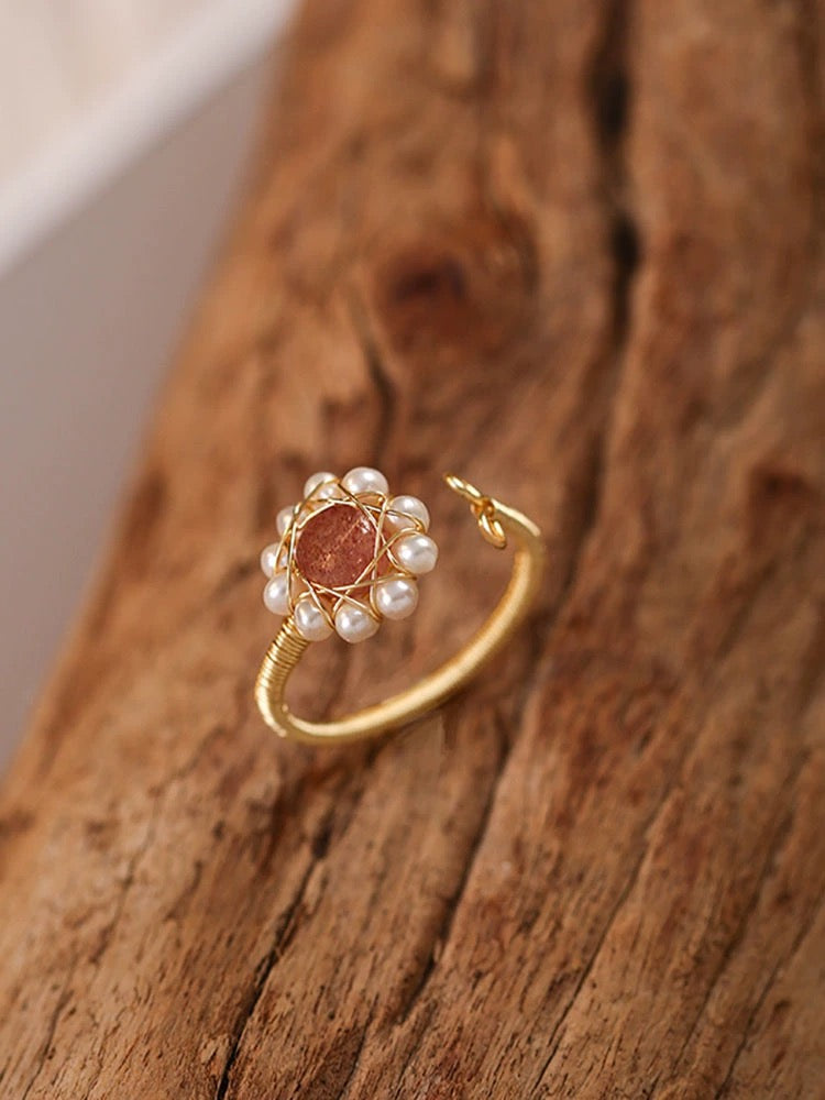 R35 Pearl & Red agate ring/ fresh water pearl  Birthday Anniversary Wedding Engagement Auspicious gift