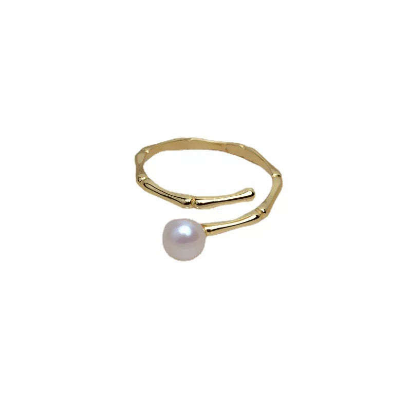(R006)  Bamboo pearl ring  S925