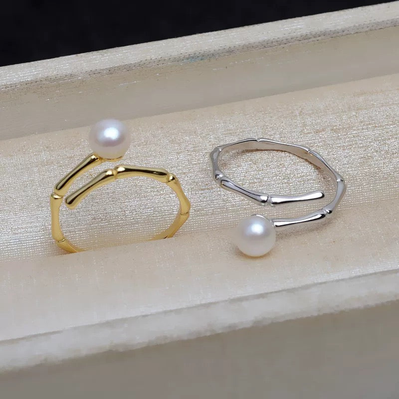 (R006)  Bamboo pearl ring  S925