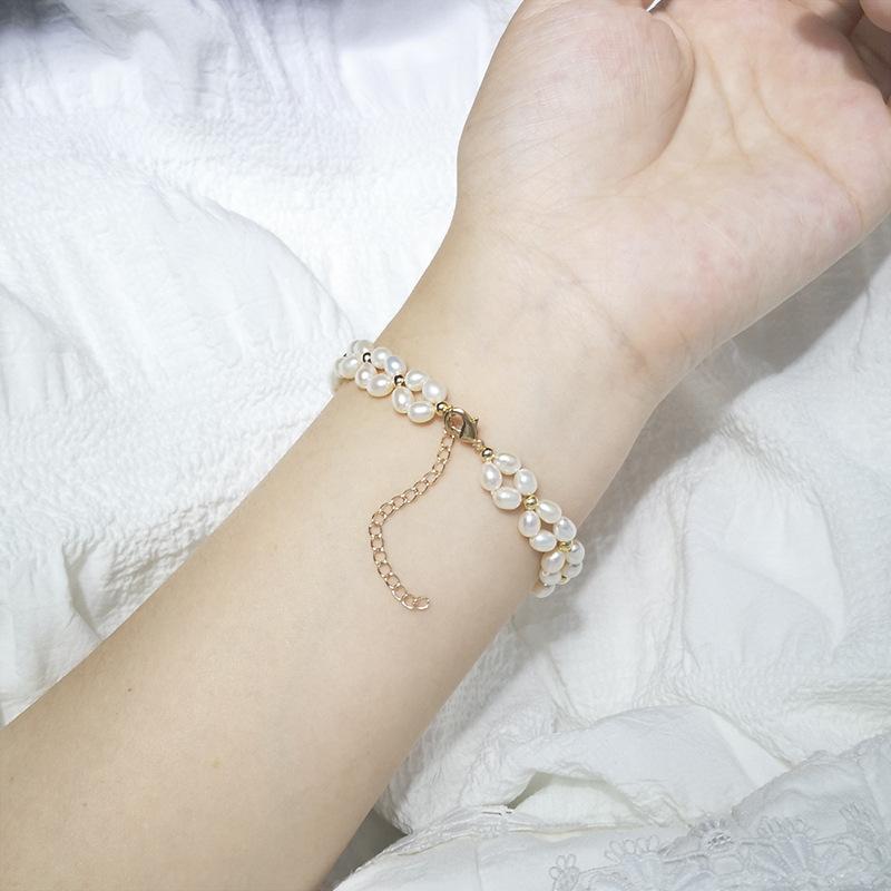 (B003) Woven floral pearl bracelet