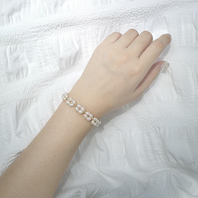 (B003) Woven floral pearl bracelet
