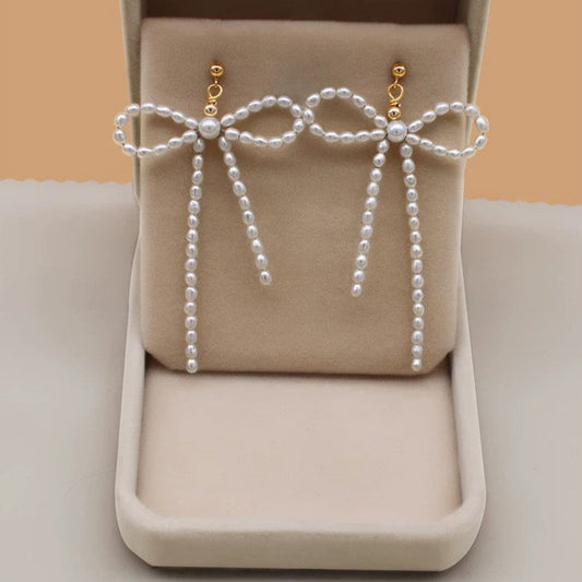 (E075)Bowknot pearl earring stud/S925
