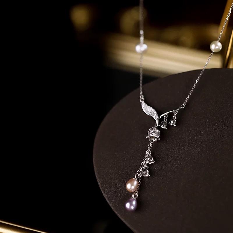 (N062)Lily of the valley pearl necklace/S925/Adjustable Pearl Necklace