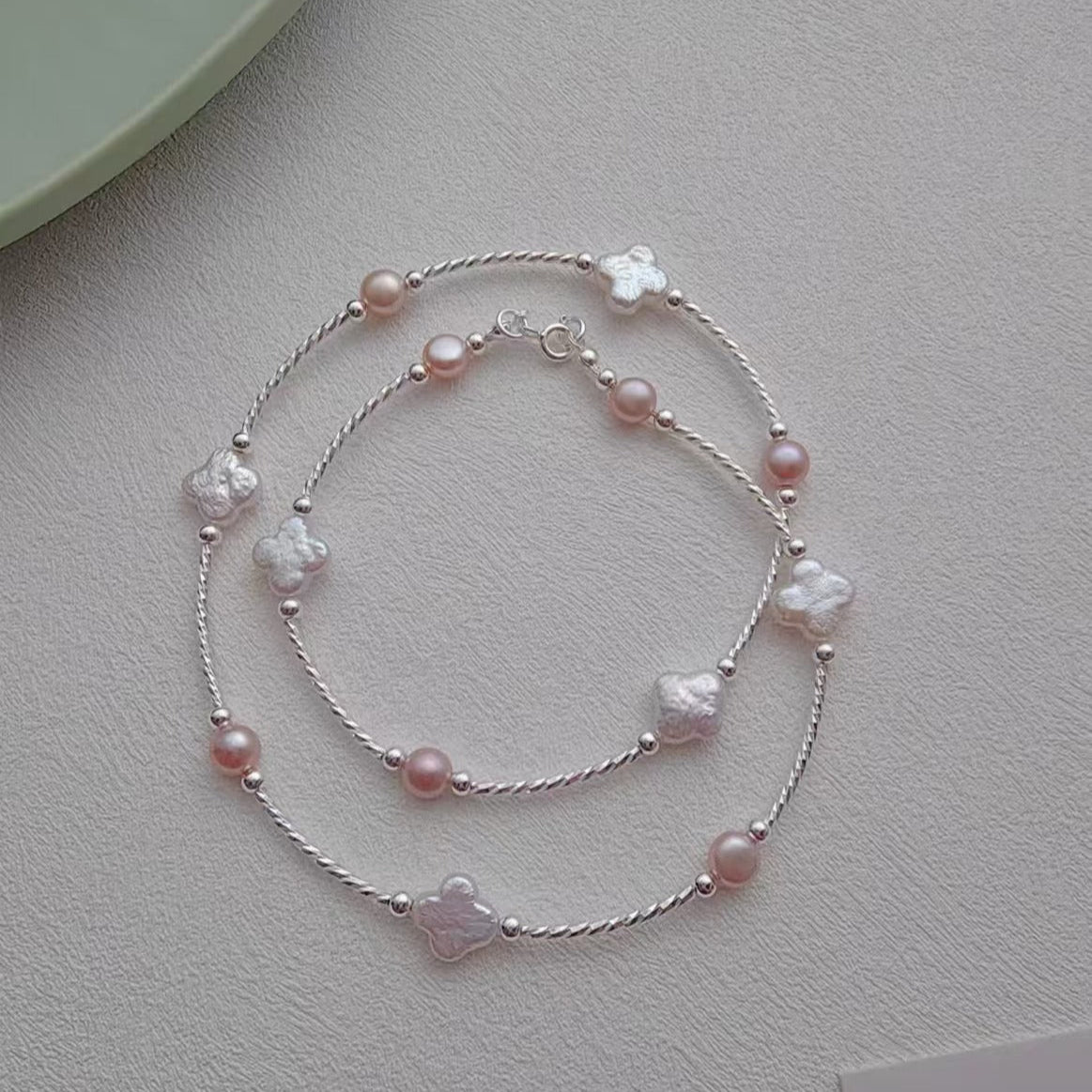 (N027)Clover pearl necklace/Handmade Pearl Necklace/Real Pearl Necklace