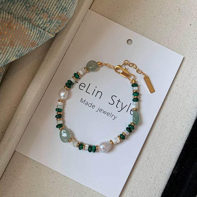 (J006)  Malachite pearl set/necklace & bracelet