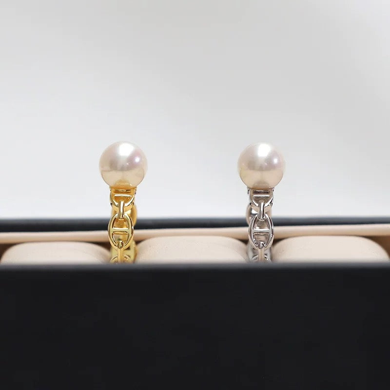 (R005)  Pig nose pearl ring  S925