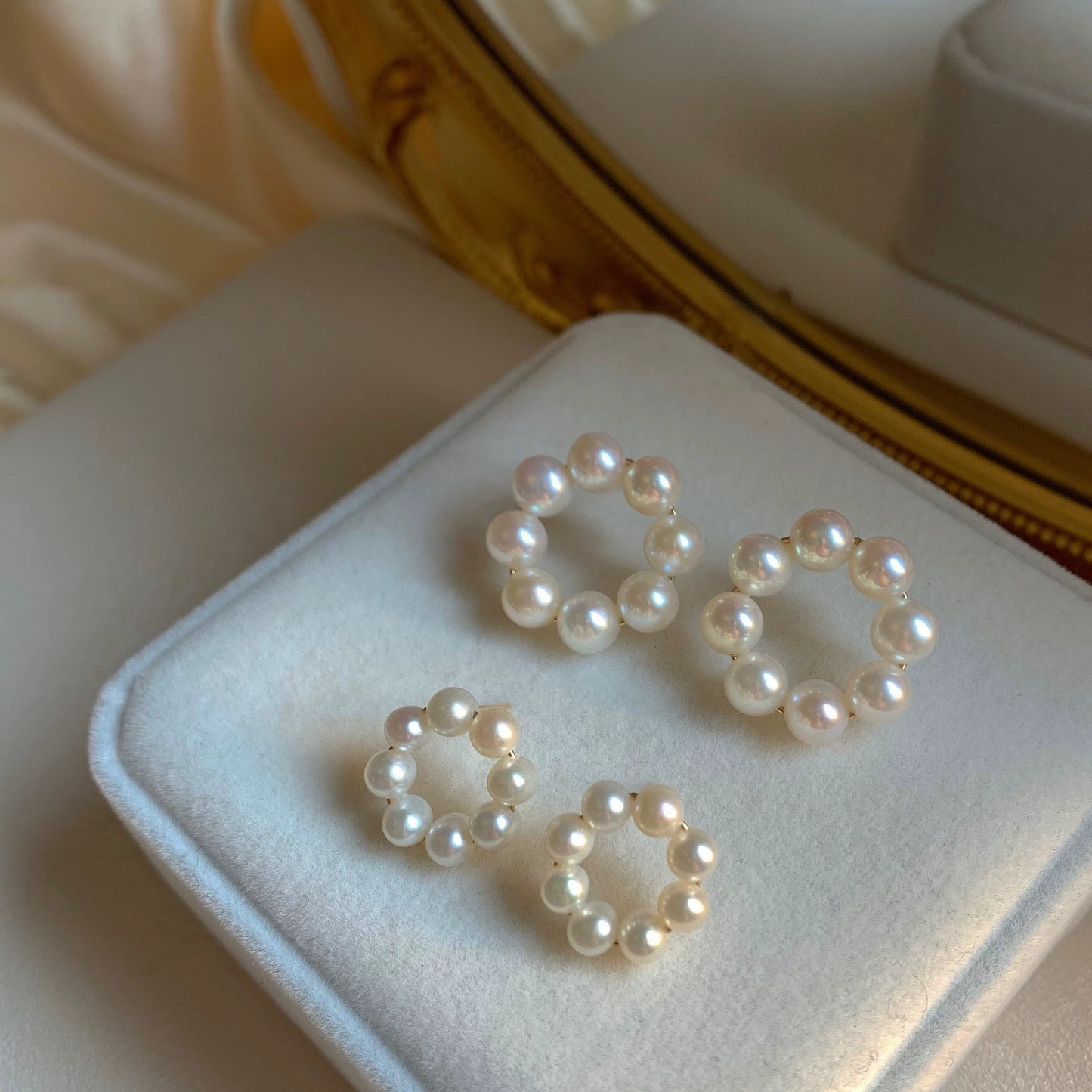 Small circle stud earrings/ akoya pearl(E78)