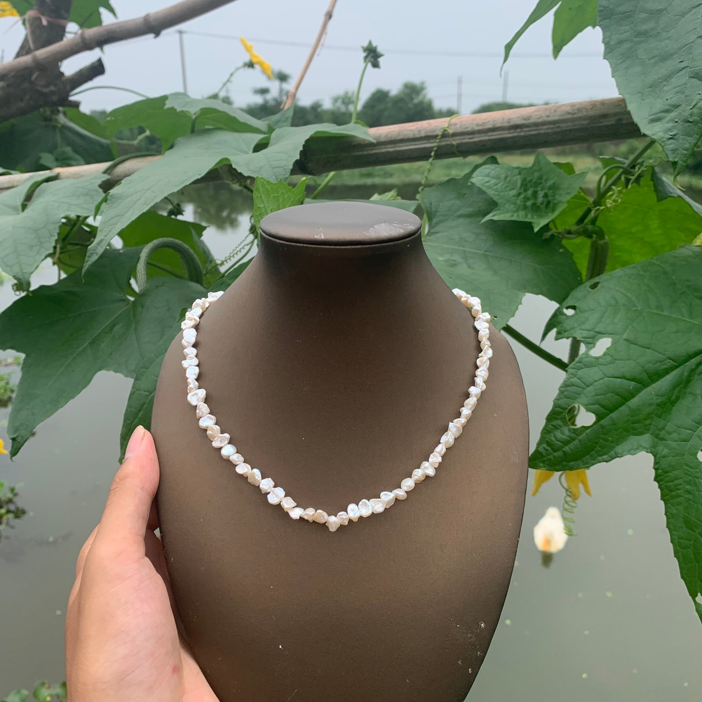 (N074)New arrival S925 sterling silver keshi necklace