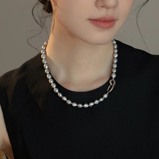 (N053) Gray pearl necklace