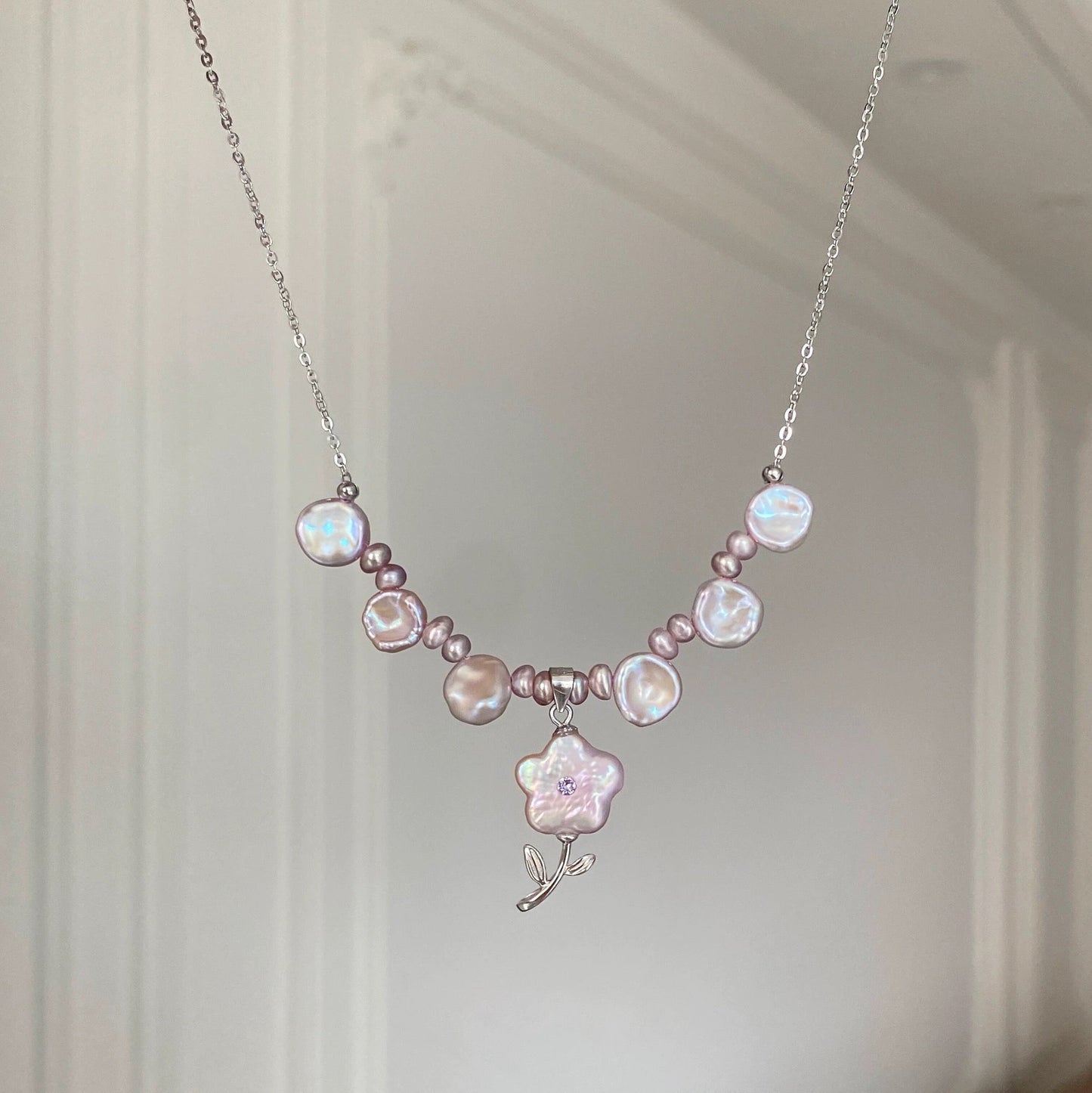 (N036)Flower necklace/Freshwater pearl necklace/Handmade Pearl Necklace