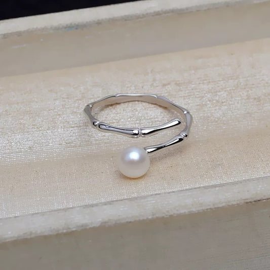 (R006)  Bamboo pearl ring  S925