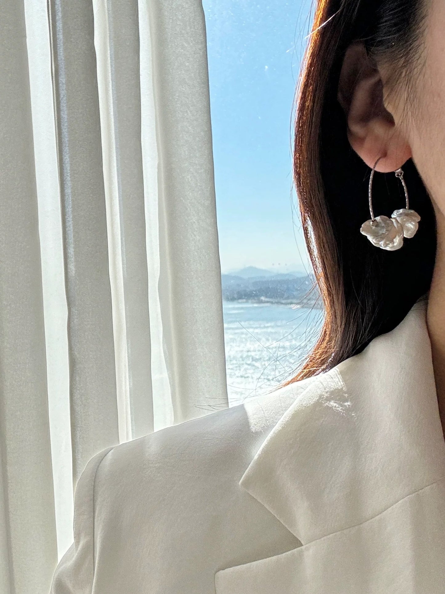 (E052) Baroque Pearl sterling silver drop earrings