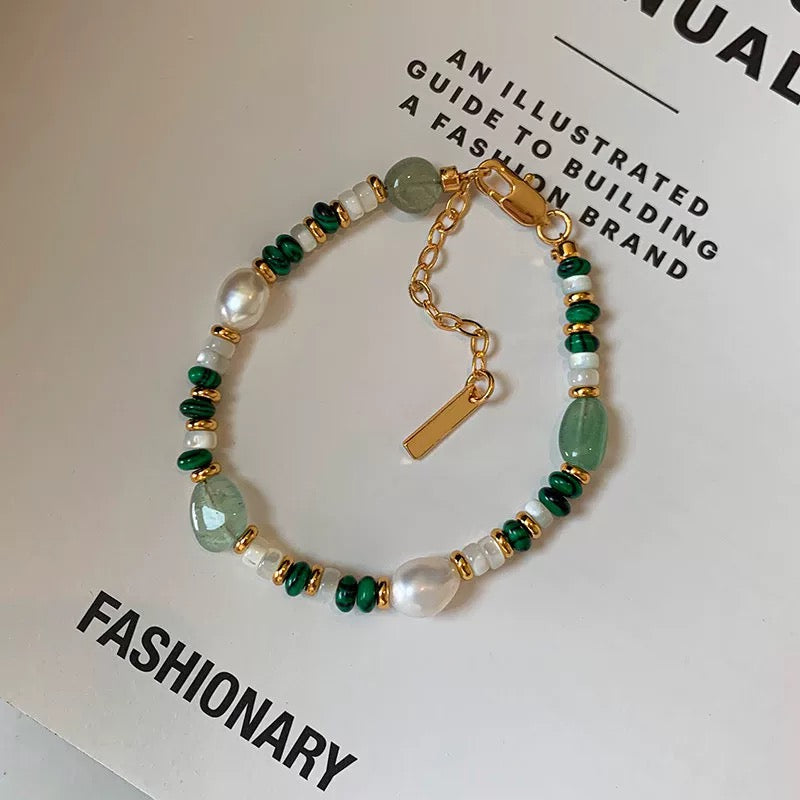 (J006)  Malachite pearl set/necklace & bracelet