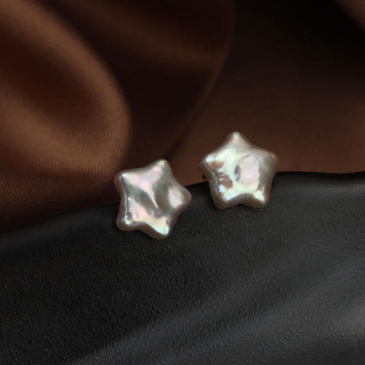(E041) Baroque Star Pearl sterling silver stud earrings