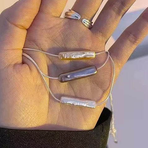 (P007) Pearl bar necklace pendant/Adjustable Pearl Necklace