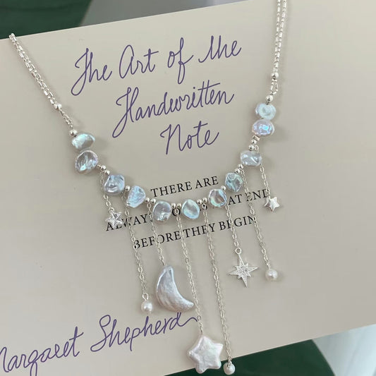 (J009)   S925 Star and moon pearl jewelry set/S925/necklace and earrings