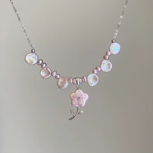 (N036)Flower necklace/Freshwater pearl necklace/Handmade Pearl Necklace
