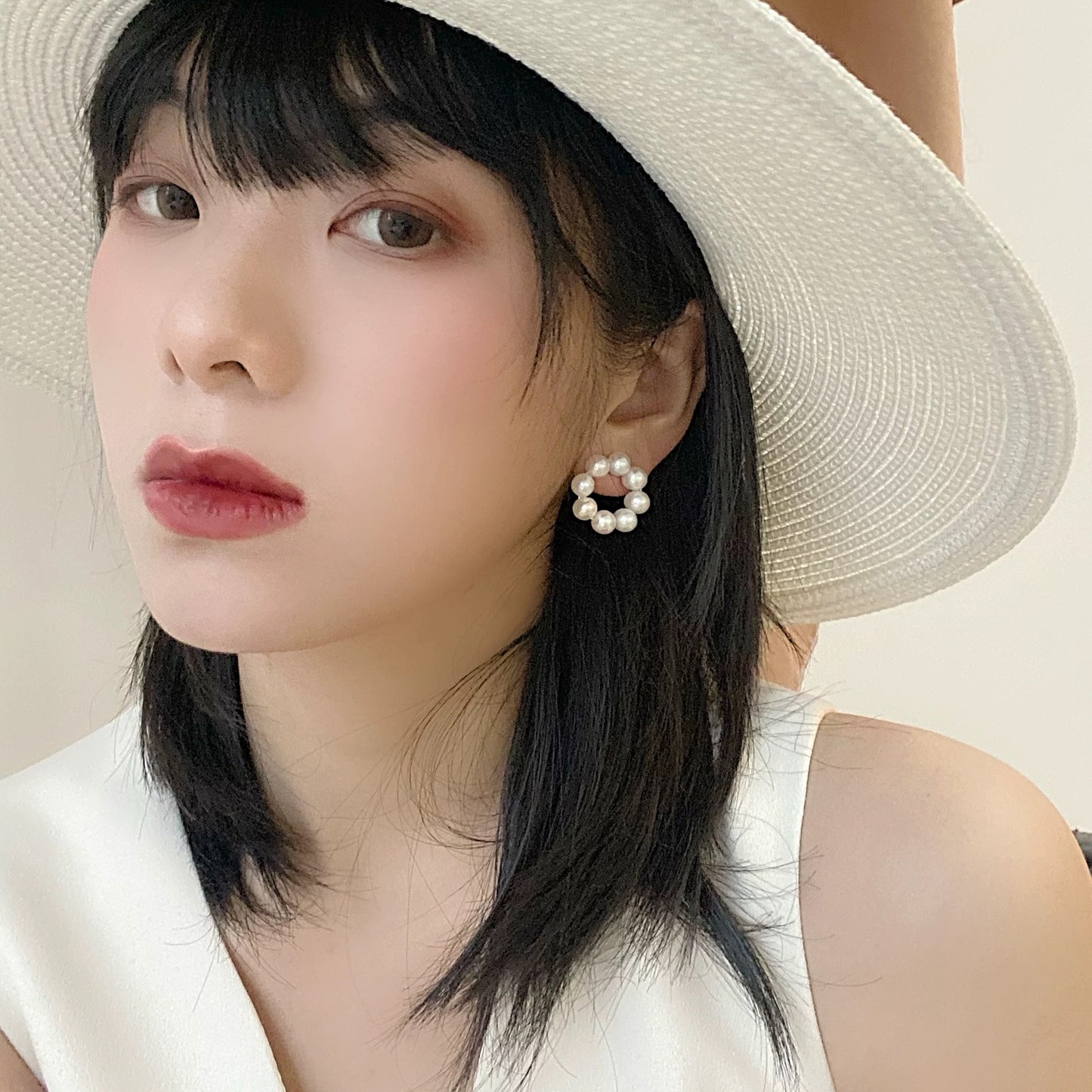 Small circle stud earrings/ akoya pearl(E78)