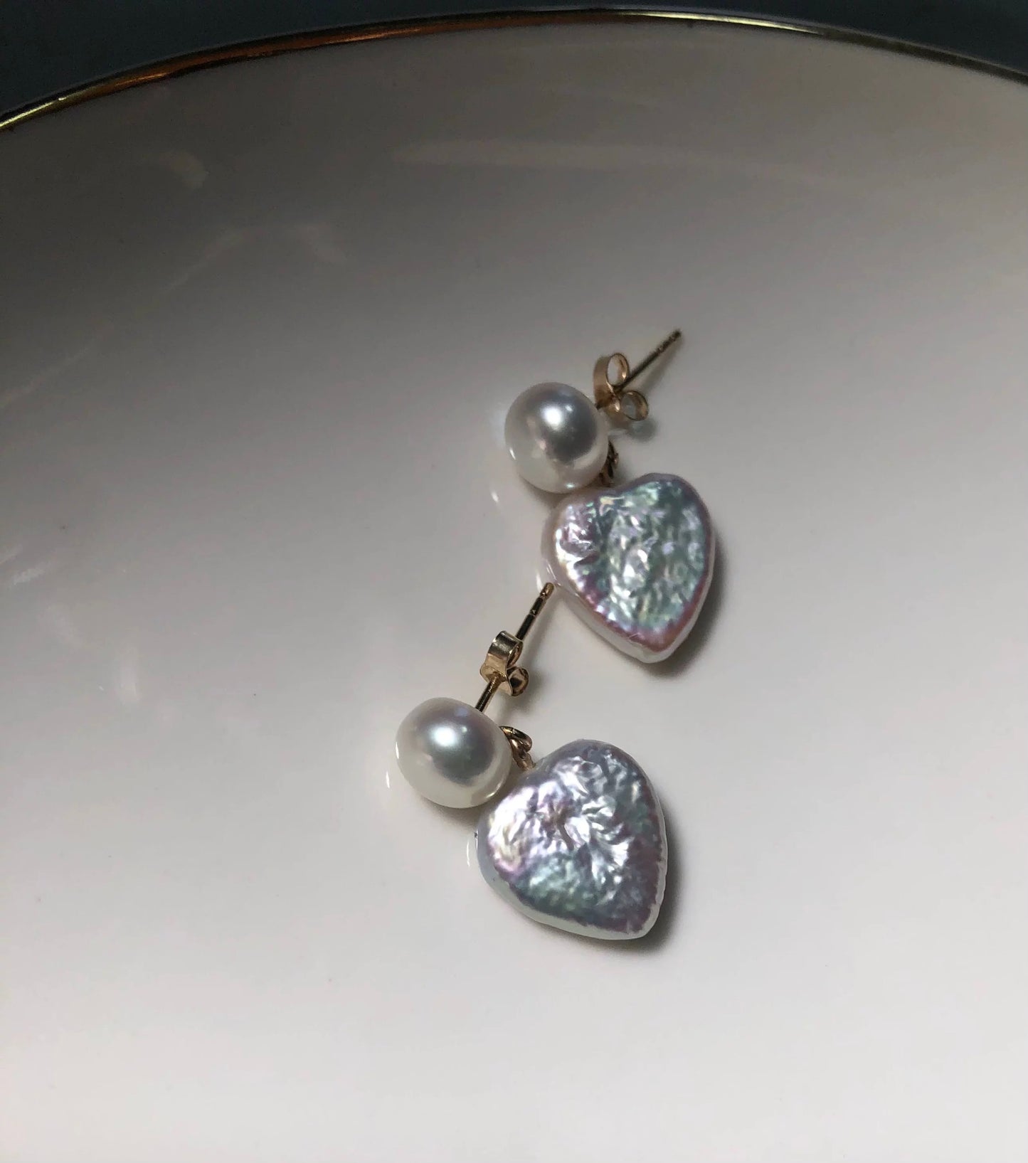 Heart Pearl earrings stud/dangling stud(E46)