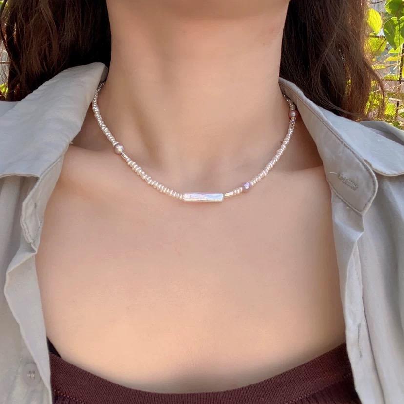 (J003)  Silver bar jewelry set/choker necklace & bracelet