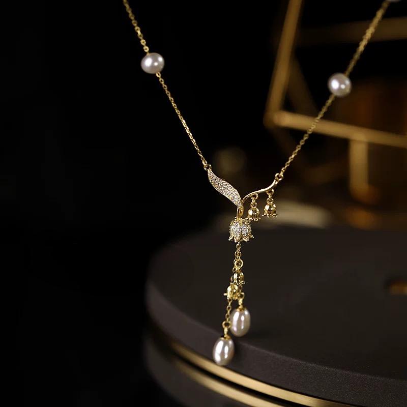 (N062)Lily of the valley pearl necklace/S925/Adjustable Pearl Necklace