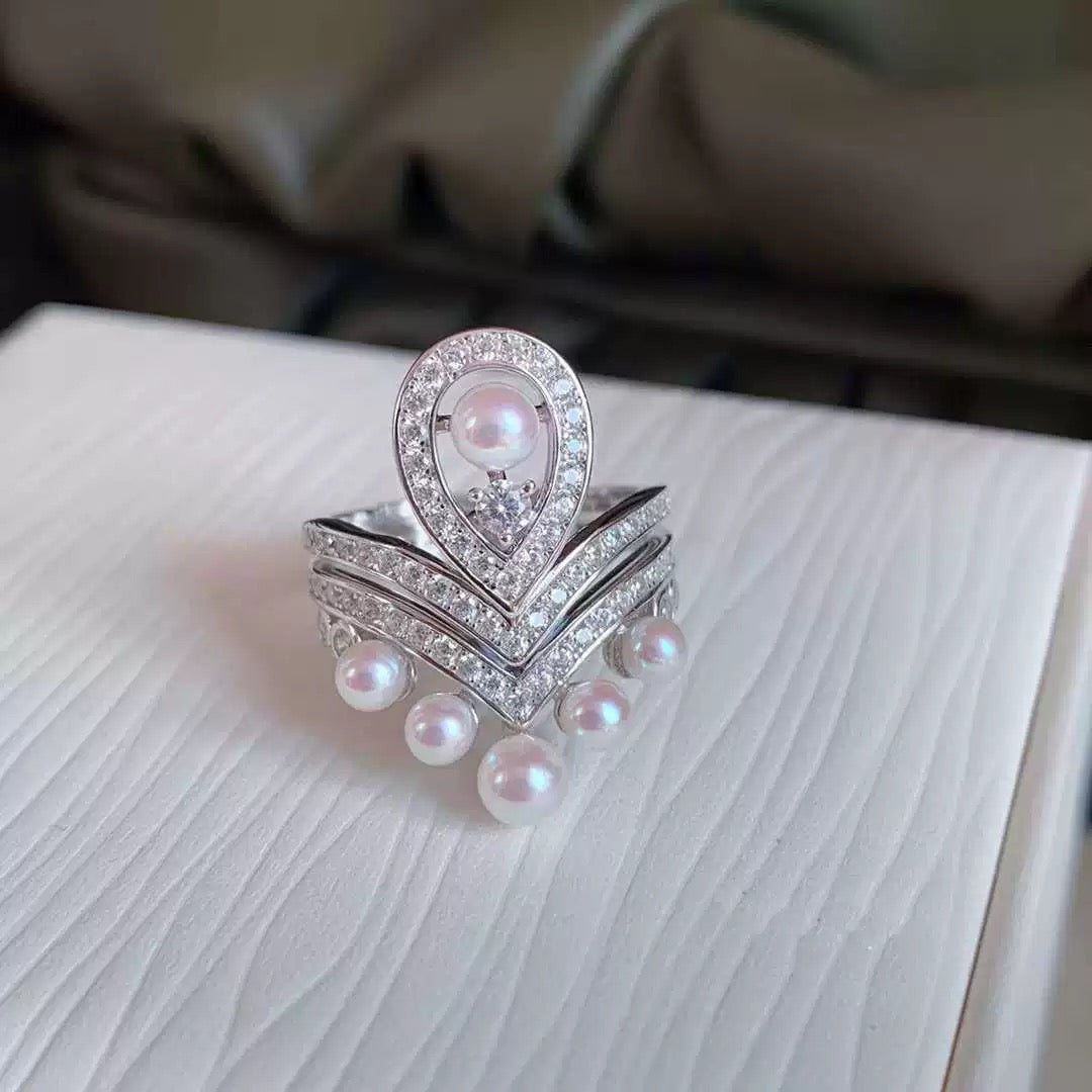 (J035) pearl set -Earring & Ring