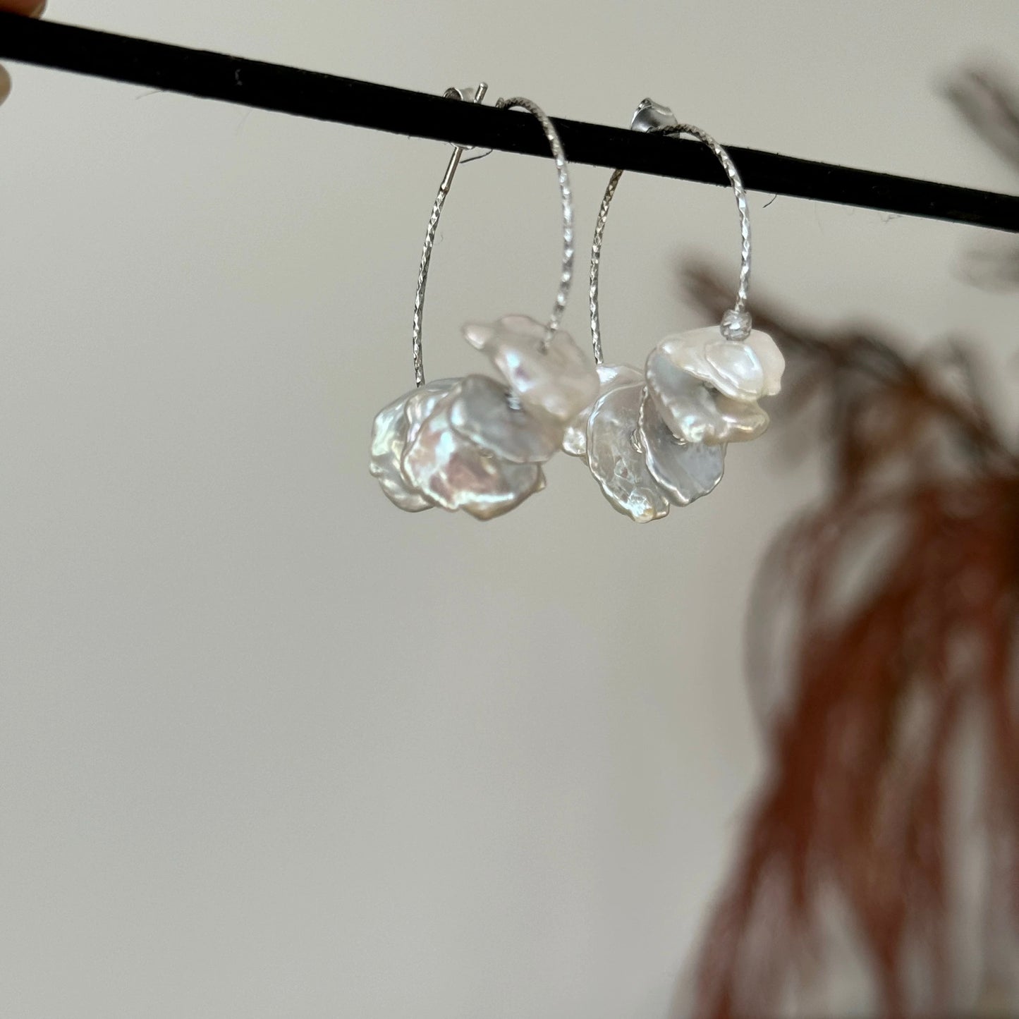 (E052) Baroque Pearl sterling silver drop earrings