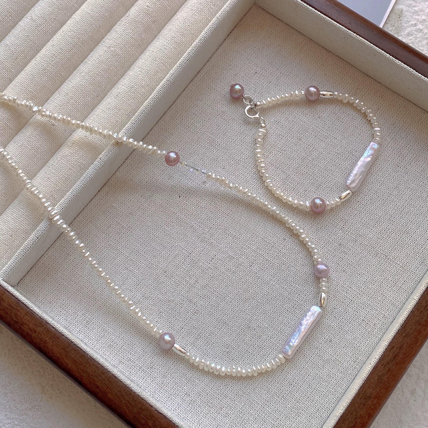 (J003)  Silver bar jewelry set/choker necklace & bracelet