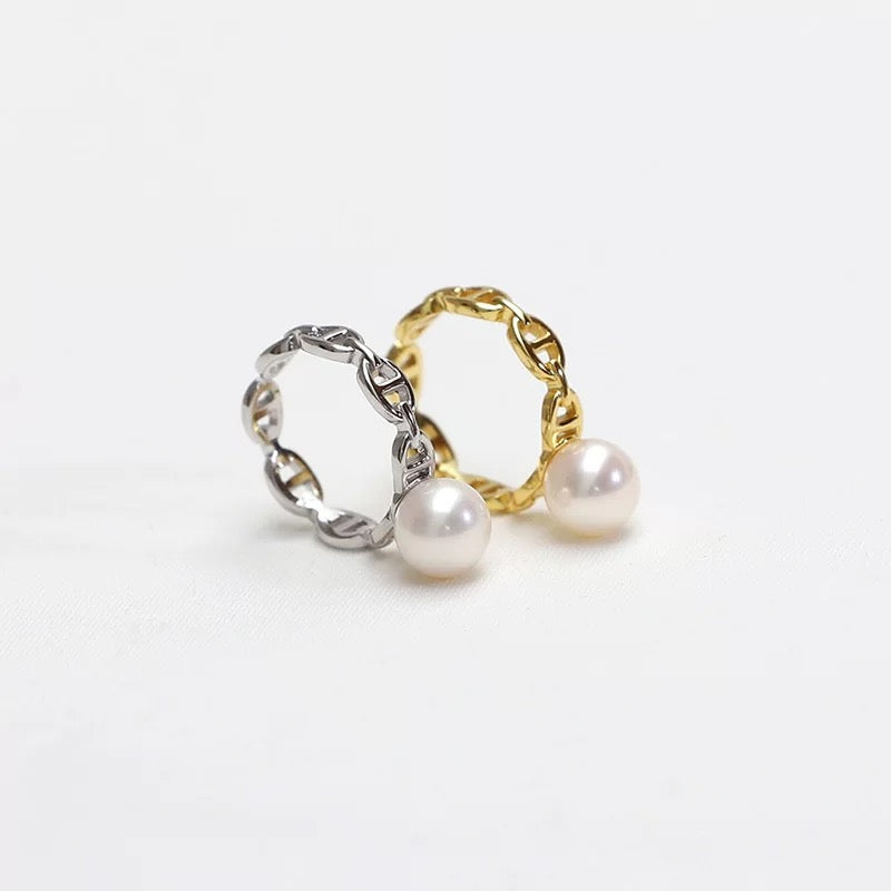 (R005)  Pig nose pearl ring  S925