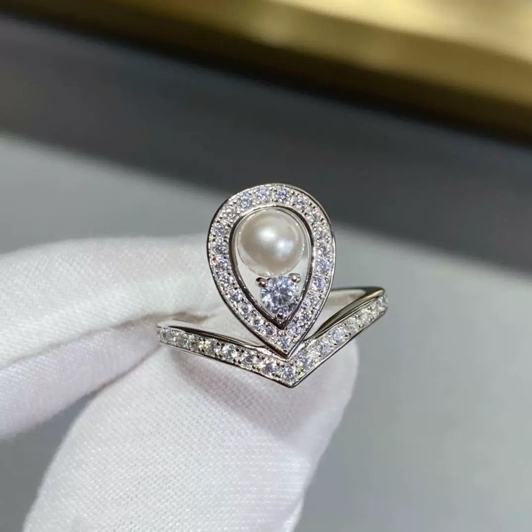 (J035) pearl set -Earring & Ring
