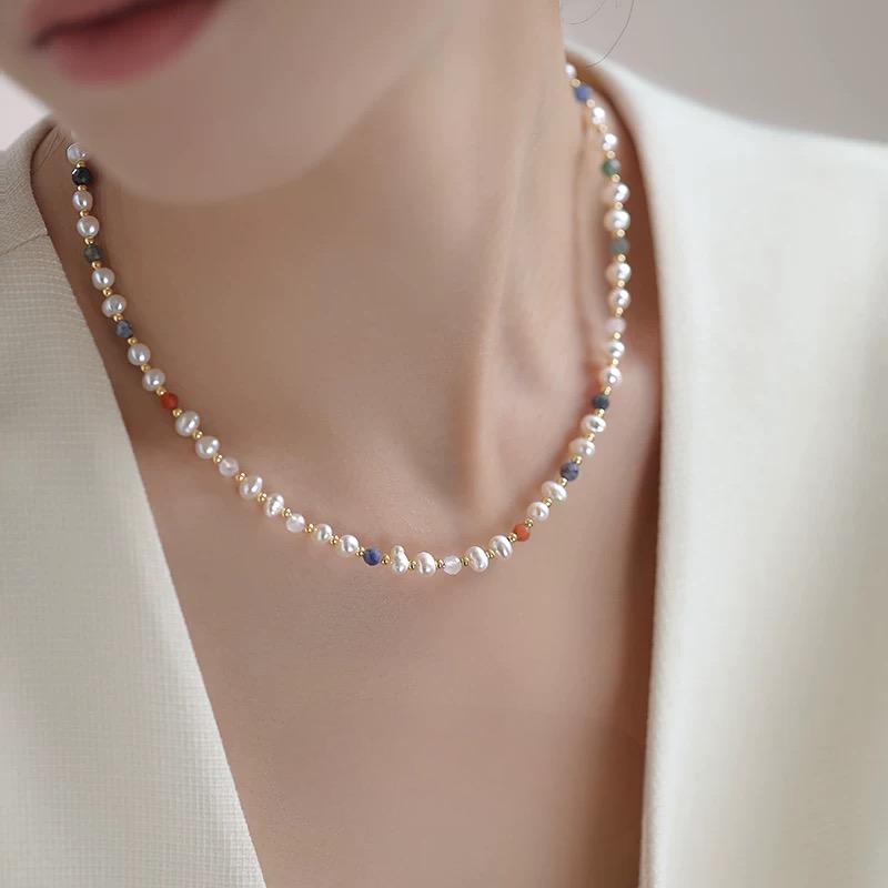 (N067)Multi-gem pearl necklace