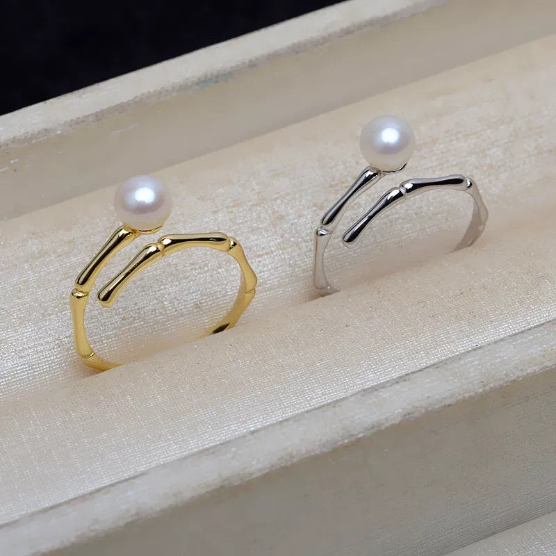 (R006)  Bamboo pearl ring  S925