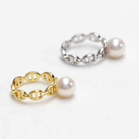 (R005)  Pig nose pearl ring  S925