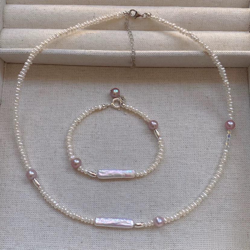 (J003)  Silver bar jewelry set/choker necklace & bracelet