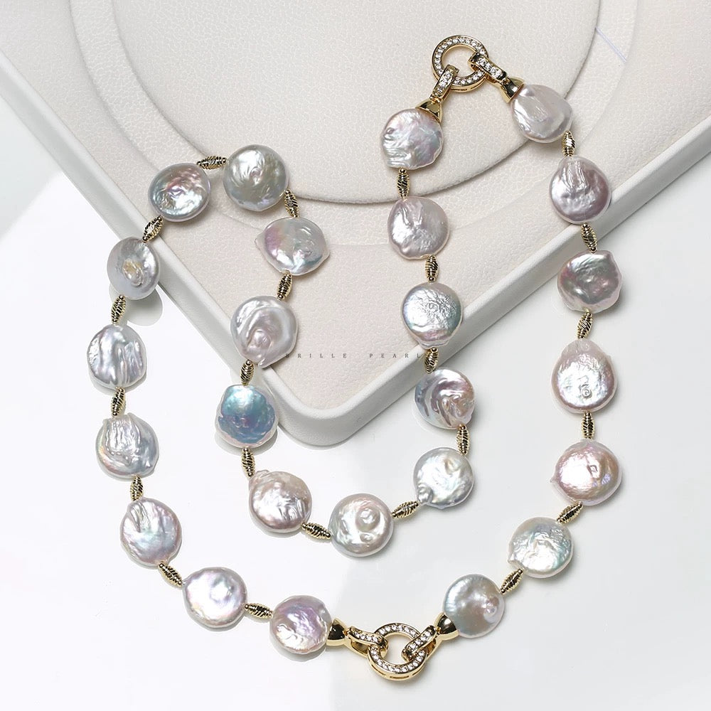 (J0068) Button baroque pearl set--necklace & bracelet