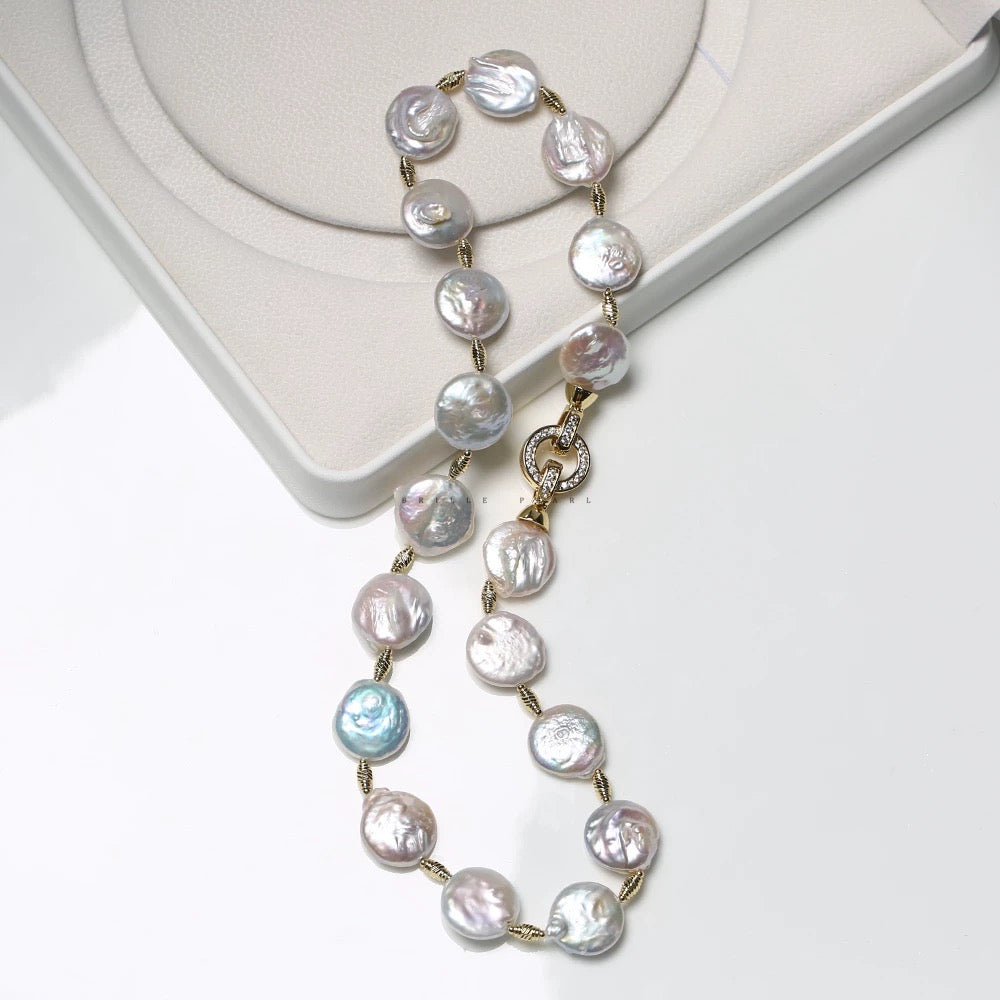 (J0068) Button baroque pearl set--necklace & bracelet