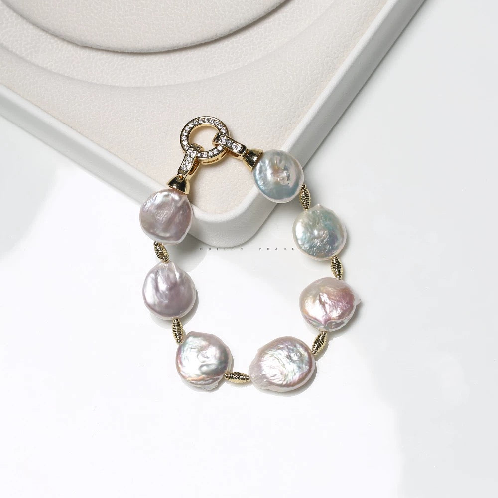 (J0068) Button baroque pearl set--necklace & bracelet