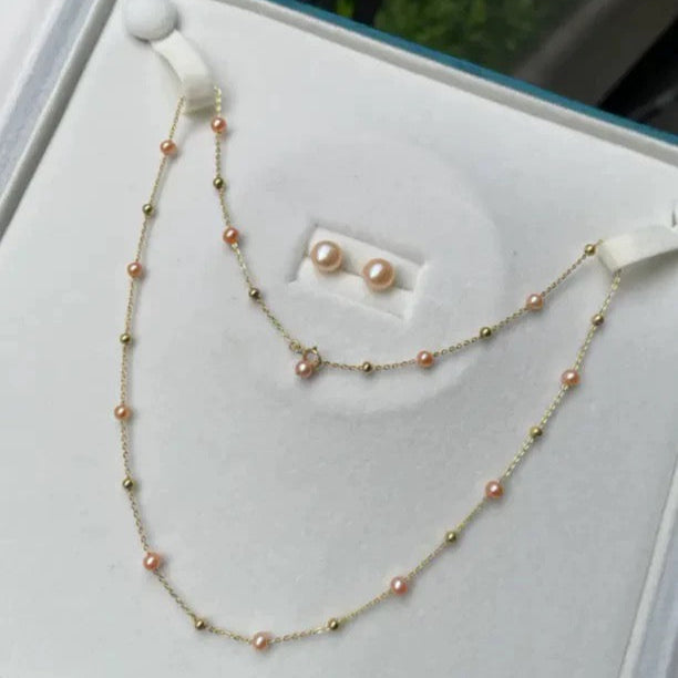(N051) Babybreath pearl necklace + free stud