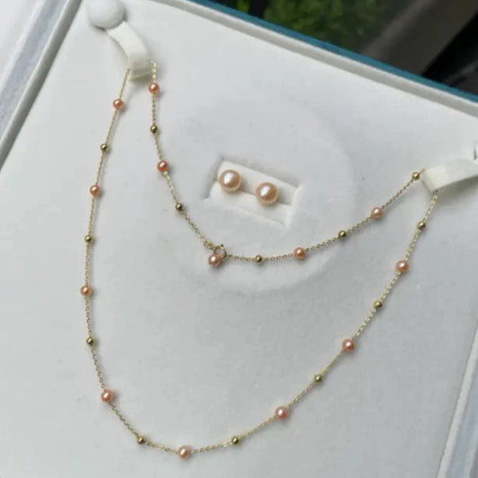 (N051)  Babybreath pearl necklace + free stud